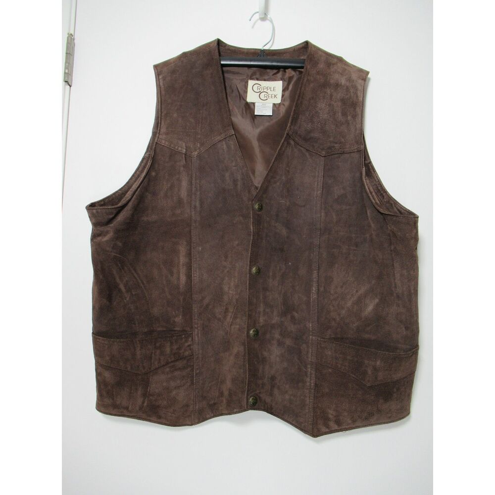 Cripple Creek Men’s Brown Leather Snap Front Vest 2 XL
